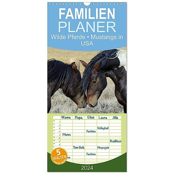 Familienplaner 2024 - Wilde Pferde - Mustangs in USA mit 5 Spalten (Wandkalender, 21 x 45 cm) CALVENDO, Elisabeth Stanzer