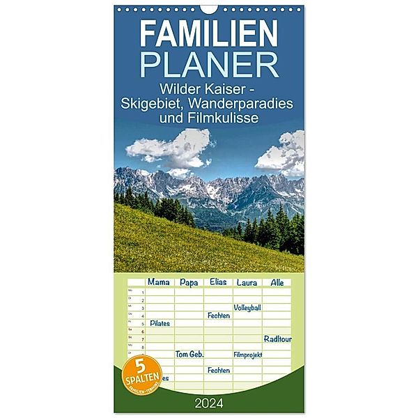 Familienplaner 2024 - Wilder Kaiser - Skigebiet, Wanderparadies und Filmkulisse mit 5 Spalten (Wandkalender, 21 x 45 cm) CALVENDO, Chistof Vieweg