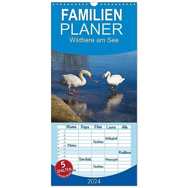 Familienplaner 2024 - WILDTIERE AM SEE mit 5 Spalten (Wandkalender, 21 x 45 cm) CALVENDO, U boeTtchEr