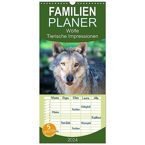 Familienplaner 2024 - Wölfe - Tierische Impressionen mit 5 Spalten (Wandkalender, 21 x 45 cm) CALVENDO, Steffani Lehmann