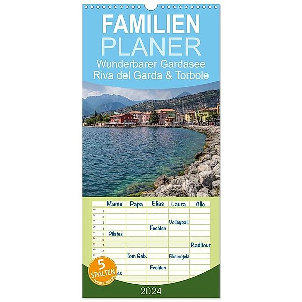 Familienplaner 2024 - WUNDERBARER GARDASEE Riva del Garda und Torbole mit 5 Spalten (Wandkalender, 21 x 45 cm) CALVENDO, Melanie Viola