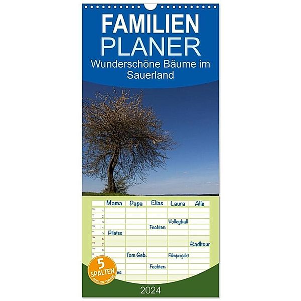Familienplaner 2024 - Wunderschöne Bäume im Sauerland mit 5 Spalten (Wandkalender, 21 x 45 cm) CALVENDO, Simone Rein