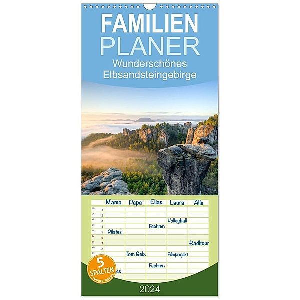 Familienplaner 2024 - Wunderschönes Elbsandsteingebirge mit 5 Spalten (Wandkalender, 21 x 45 cm) CALVENDO, Michael Valjak