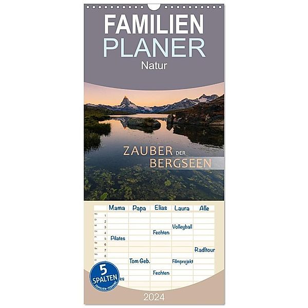 Familienplaner 2024 - Zauber der Bergseen mit 5 Spalten (Wandkalender, 21 x 45 cm) CALVENDO, Christiane Dreher