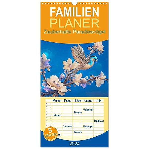 Familienplaner 2024 - Zauberhafte Paradiesvögel mit 5 Spalten (Wandkalender, 21 x 45 cm) CALVENDO, Ursula Di Chito