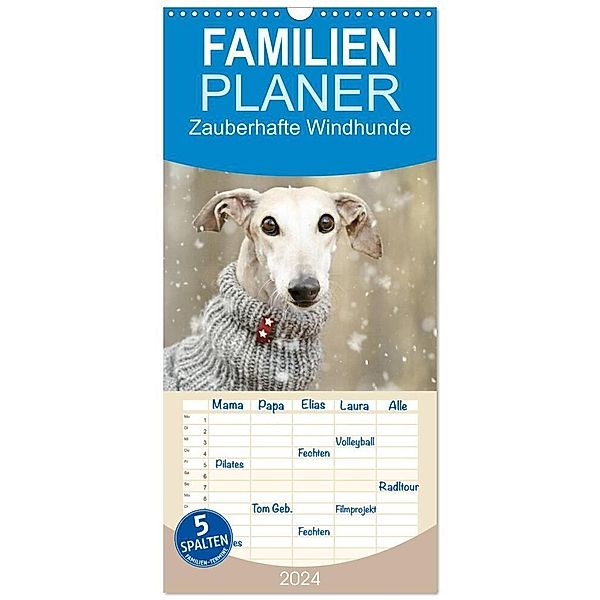 Familienplaner 2024 - Zauberhafte Windhunde mit 5 Spalten (Wandkalender, 21 x 45 cm) CALVENDO, Kathrin Köntopp