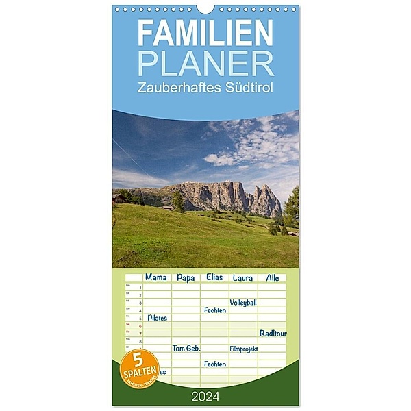 Familienplaner 2024 - Zauberhaftes Südtirol mit 5 Spalten (Wandkalender, 21 x 45 cm) CALVENDO, Katrin Streiparth