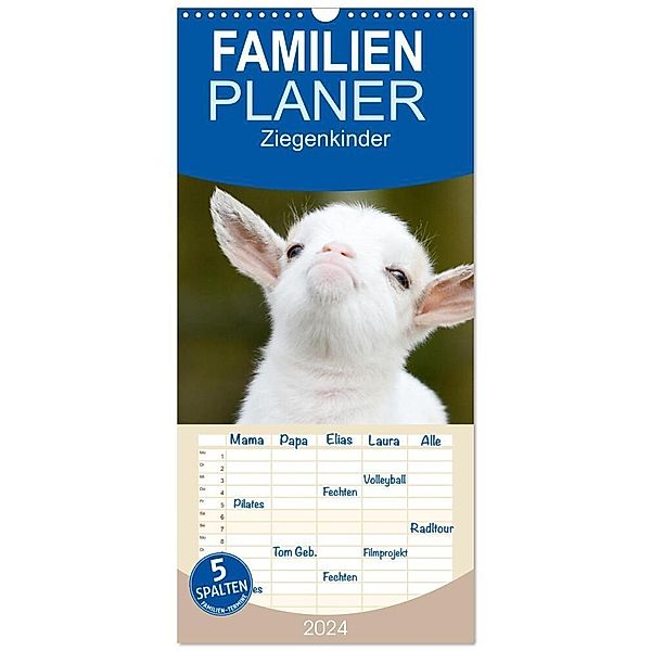 Familienplaner 2024 - Ziegenkinder mit 5 Spalten (Wandkalender, 21 x 45 cm) CALVENDO, Carola Schubbel