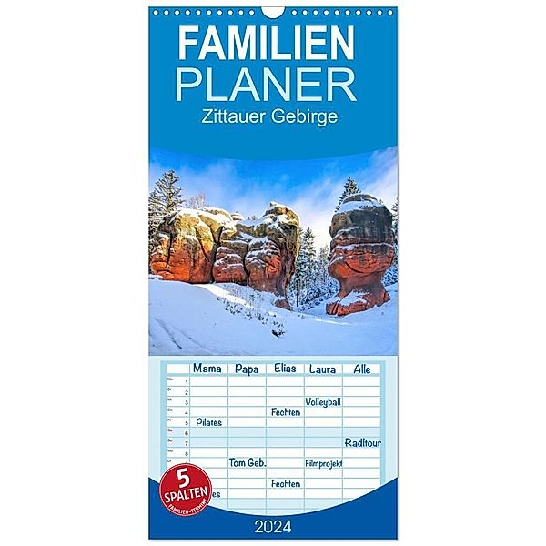Familienplaner 2024 - Zittauer Gebirge - Deutschlands kleinstes Mittelgebirge mit 5 Spalten (Wandkalender, 21 x 45 cm) CALVENDO, LianeM