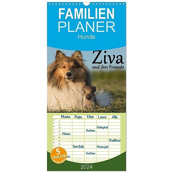 Familienplaner 2024 - Ziva und ihre Freunde mit 5 Spalten (Wandkalender, 21 x 45 cm) CALVENDO, Werner Schmäing