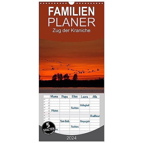 Familienplaner 2024 - Zug der Kraniche mit 5 Spalten (Wandkalender, 21 x 45 cm) CALVENDO, BIA - birdimagency