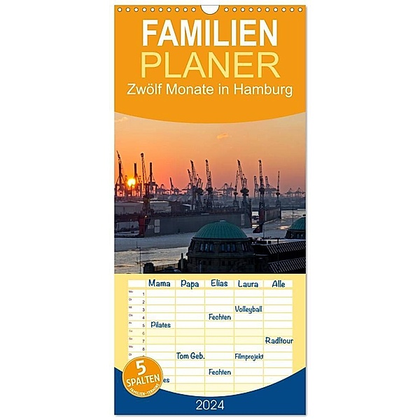 Familienplaner 2024 - Zwölf Monate in Hamburg mit 5 Spalten (Wandkalender, 21 x 45 cm) CALVENDO, Caladoart