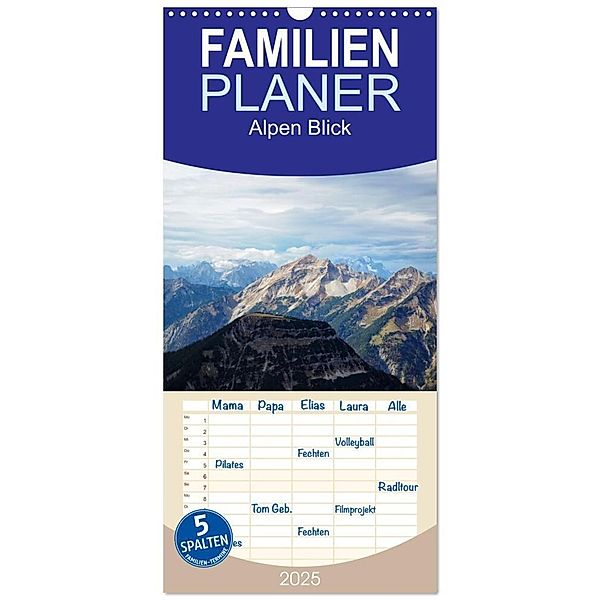 Familienplaner 2025 - Alpen Blick mit 5 Spalten (Wandkalender, 21 x 45 cm) CALVENDO, Calvendo, Miriam Schwarzfischer