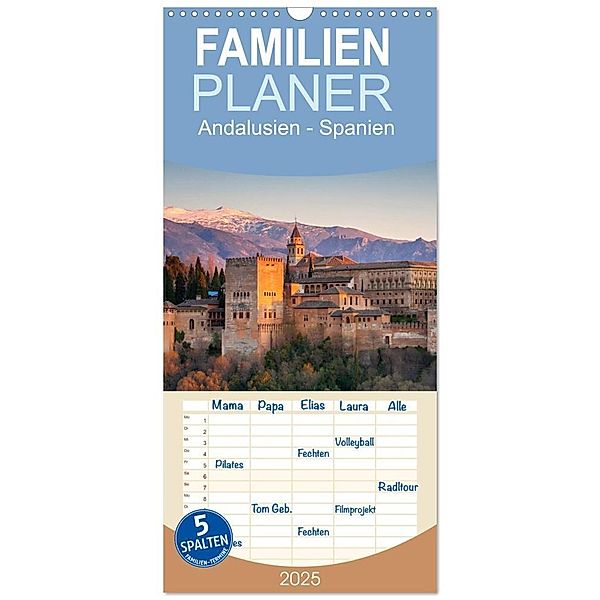 Familienplaner 2025 - Andalusien - Spanien mit 5 Spalten (Wandkalender, 21 x 45 cm) CALVENDO, Calvendo, insideportugal