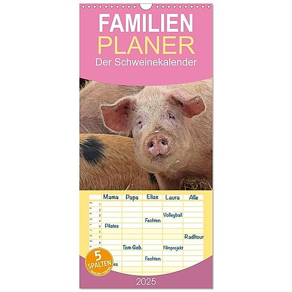 Familienplaner 2025 - Der Schweinekalender mit 5 Spalten (Wandkalender, 21 x 45 cm) CALVENDO, Calvendo, Christine Schmutzler-Schaub