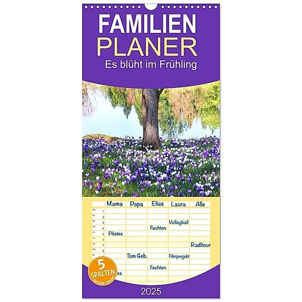 Familienplaner 2025 - Es blüht im Frühling mit 5 Spalten (Wandkalender, 21 x 45 cm) CALVENDO, Calvendo, Gisela Kruse