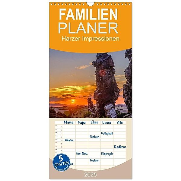 Familienplaner 2025 - Harzer Impressionen mit 5 Spalten (Wandkalender, 21 x 45 cm) CALVENDO, Calvendo, Klaus Fritsche