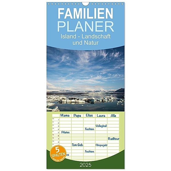 Familienplaner 2025 - Island - Landschaft und Natur mit 5 Spalten (Wandkalender, 21 x 45 cm) CALVENDO, Calvendo, Winfried Rusch - www.w-rusch.de