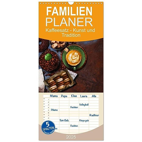 Familienplaner 2025 - Kaffeesatz - Kunst und Tradition mit 5 Spalten (Wandkalender, 21 x 45 cm) CALVENDO, Calvendo, Anja Frost