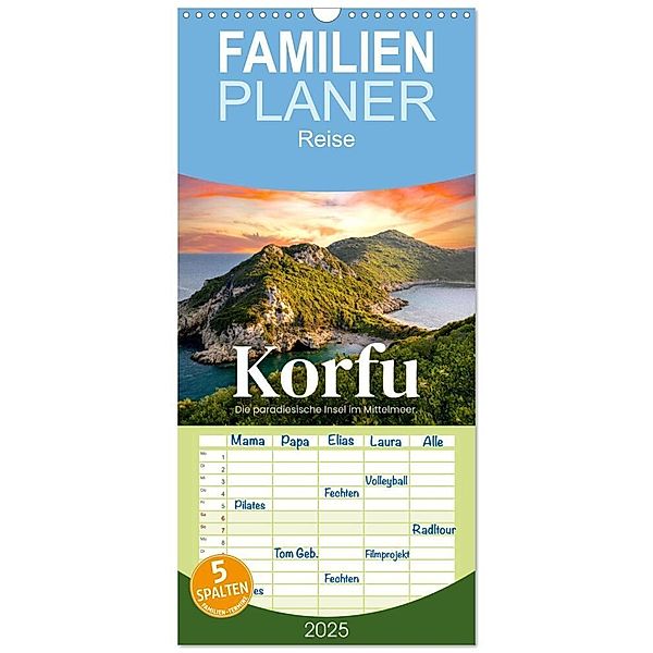 Familienplaner 2025 - Korfu - Die paradiesische Insel im Mittelmeer. mit 5 Spalten (Wandkalender, 21 x 45 cm) CALVENDO, Calvendo, SF
