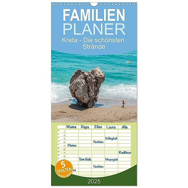 Familienplaner 2025 - Kreta - Die schönsten Strände mit 5 Spalten (Wandkalender, 21 x 45 cm) CALVENDO, Calvendo, Thomas / Jastram, Elisabeth Jastram