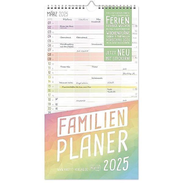 Familienplaner 2025 [Rainbow] Wand-Kalender 5-spaltig 12 MONATE