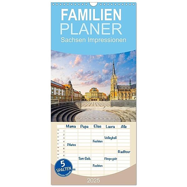 Familienplaner 2025 - Sachsen Impressionen mit 5 Spalten (Wandkalender, 21 x 45 cm) CALVENDO, Calvendo, Dirk Meutzner