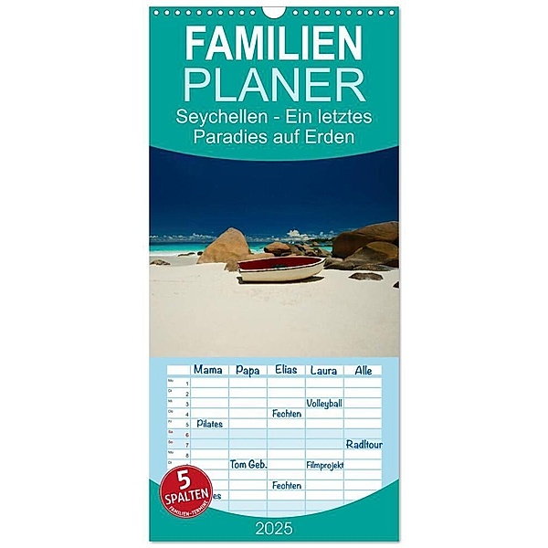 Familienplaner 2025 - Seychellen - Ein letztes Paradies auf Erden mit 5 Spalten (Wandkalender, 21 x 45 cm) CALVENDO, Calvendo, Marcel René Grossmann