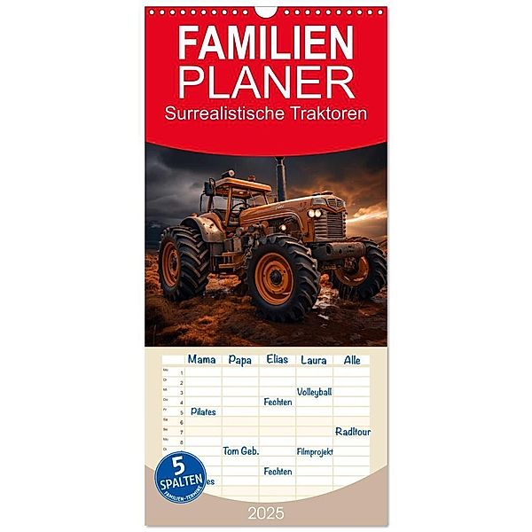 Familienplaner 2025 - Surrealistische Traktoren mit 5 Spalten (Wandkalender, 21 x 45 cm) CALVENDO, Calvendo, Steffen Gierok-Latniak