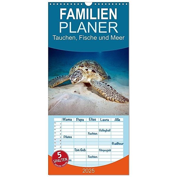 Familienplaner 2025 - Tauchen, Fische und Meer mit 5 Spalten (Wandkalender, 21 x 45 cm) CALVENDO, Calvendo, Sven Gruse