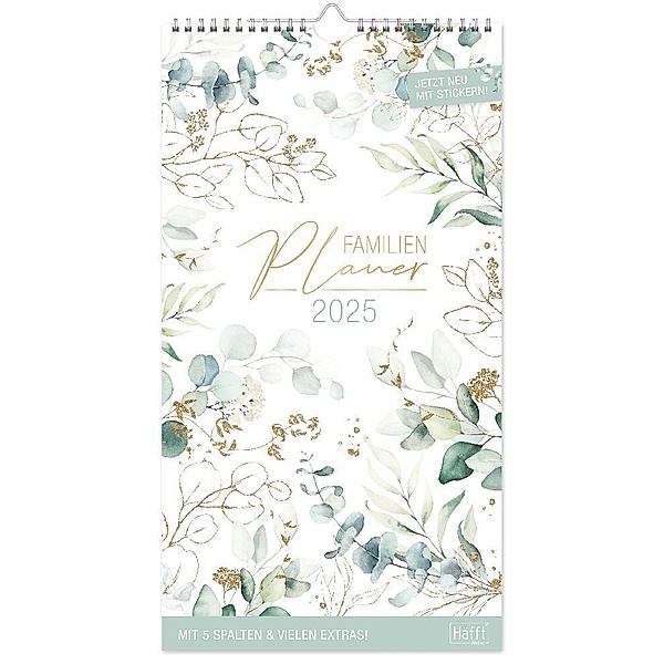 Familienplaner 2025 Wand-Kalender 5-spaltig 12 MONATE [Blattgold]