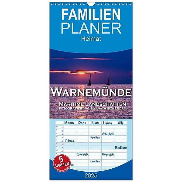 Familienplaner 2025 - Warnemünde - Maritime Landschaften mit 5 Spalten (Wandkalender, 21 x 45 cm) CALVENDO, Calvendo, Silva Wischeropp