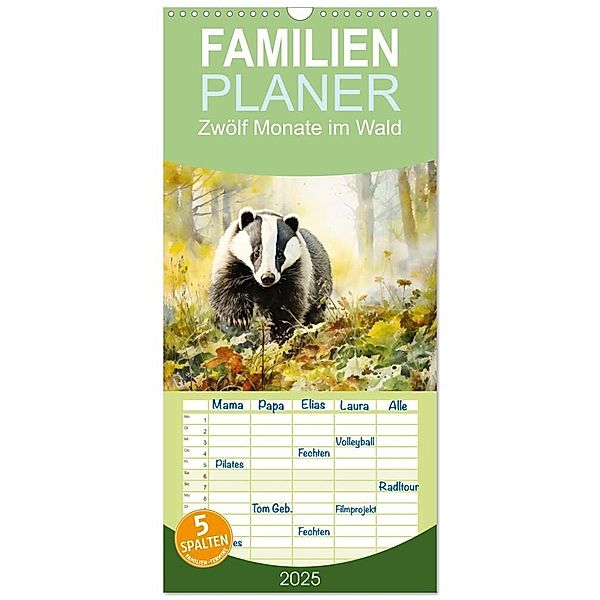 Familienplaner 2025 - Zwölf Monate im Wald mit 5 Spalten (Wandkalender, 21 x 45 cm) CALVENDO, Calvendo, Daniela Tapper