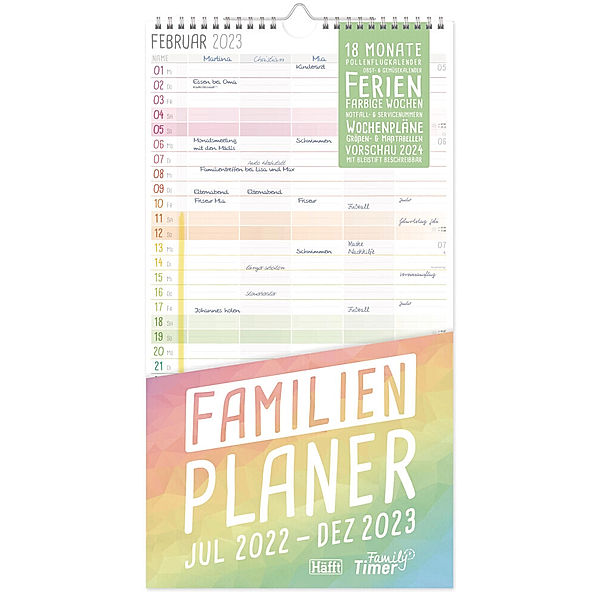 FamilienPlaner 22/23 Wand-Kalender 5-spaltig [Rainbow] 18 Monate