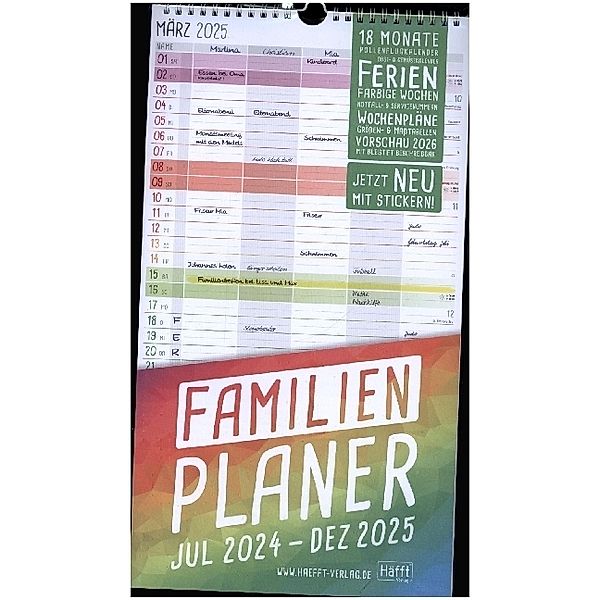 Familienplaner 24/25 Wand-Kalender 5-spaltig [Rainbow] 18 Monate