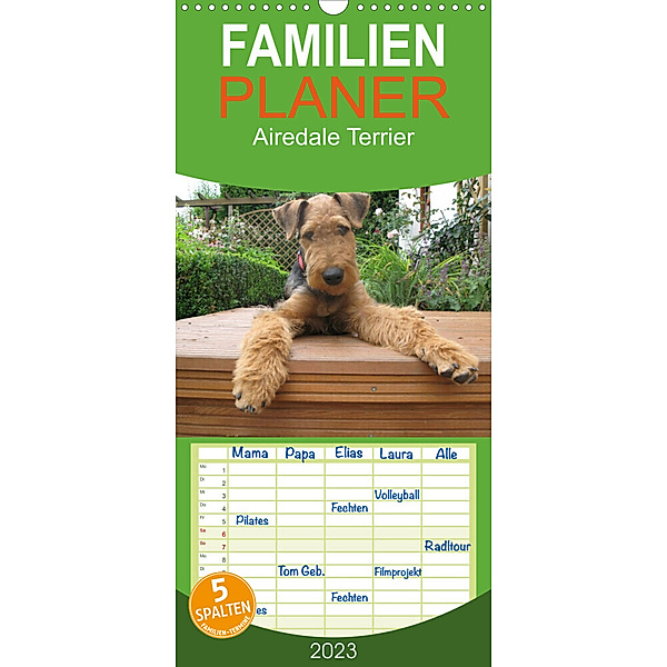 Familienplaner Airedale Terrier (Wandkalender 2023 , 21 cm x 45 cm, hoch), Gaby Rottmann