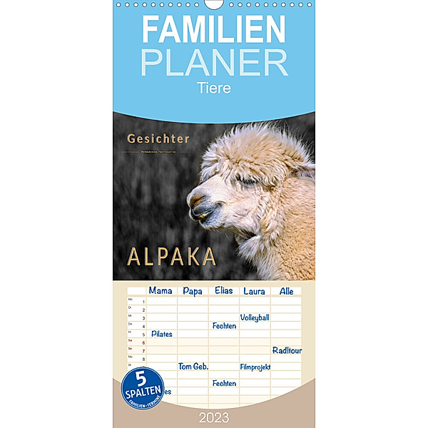 Familienplaner Alpaka Gesichter (Wandkalender 2023 , 21 cm x 45 cm, hoch), Peter Roder