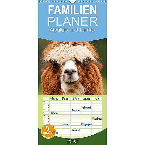 Familienplaner Alpakas und Lamas (Wandkalender 2023 , 21 cm x 45 cm, hoch), Elisabeth Stanzer