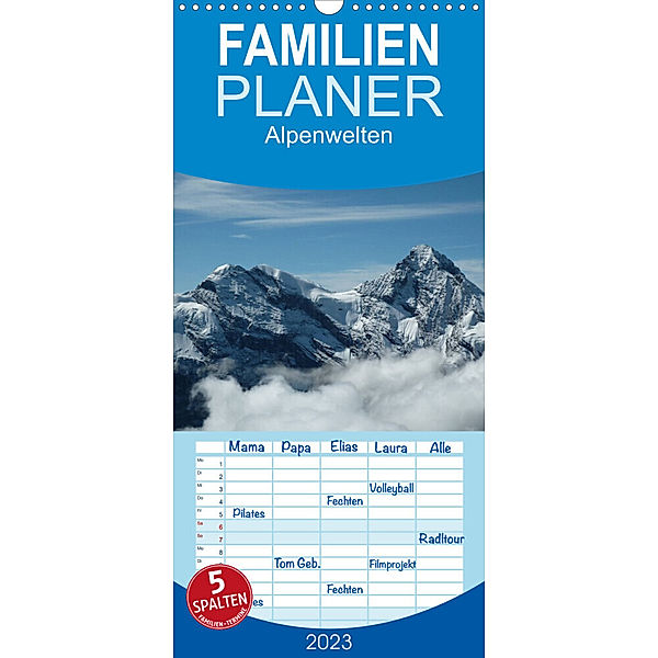 Familienplaner Alpenwelten (Wandkalender 2023 , 21 cm x 45 cm, hoch), Kattobello