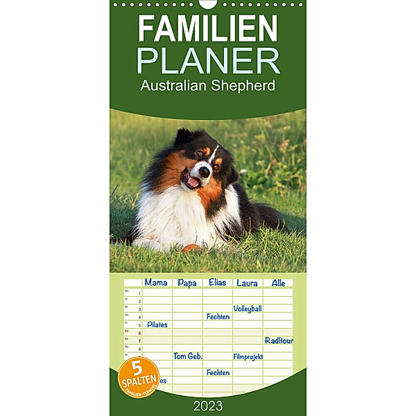 Familienplaner Australian Shepherd - Hütehunde mit Familienanschluss (Wandkalender 2023 , 21 cm x 45 cm, hoch), Barbara Mielewczyk