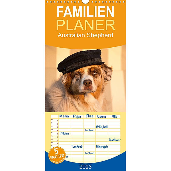 Familienplaner Australian Shepherd (Wandkalender 2023 , 21 cm x 45 cm, hoch), Annett Mirsberger  www.tierpfoto.de