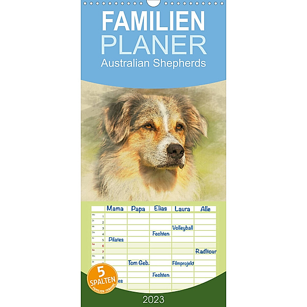 Familienplaner Australian Shepherds 2023 (Wandkalender 2023 , 21 cm x 45 cm, hoch), Andrea Redecker