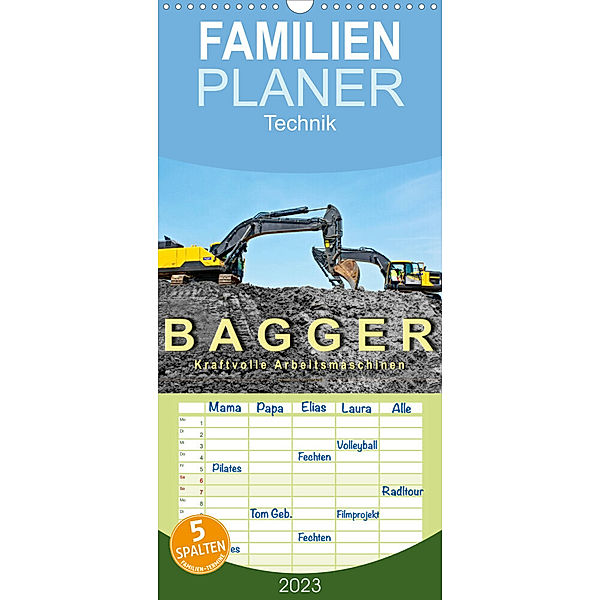 Familienplaner Bagger - kraftvolle Arbeitsmaschinen (Wandkalender 2023 , 21 cm x 45 cm, hoch), Peter Roder