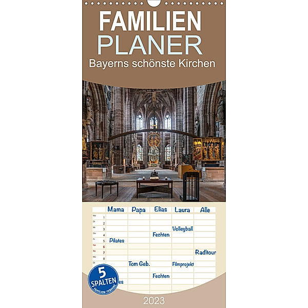 Familienplaner Bayerns Kirchen (Wandkalender 2023 , 21 cm x 45 cm, hoch), Peter Schickert