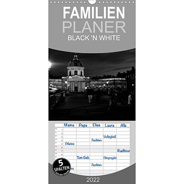 Familienplaner BLACK 'N WHITE (Wandkalender 2022 , 21 cm x 45 cm, hoch), Marie Schrader