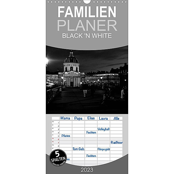 Familienplaner BLACK 'N WHITE (Wandkalender 2023 , 21 cm x 45 cm, hoch), Marie Schrader