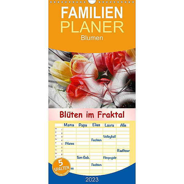 Familienplaner Blüten im Fraktal (Wandkalender 2023 , 21 cm x 45 cm, hoch), IssaBild