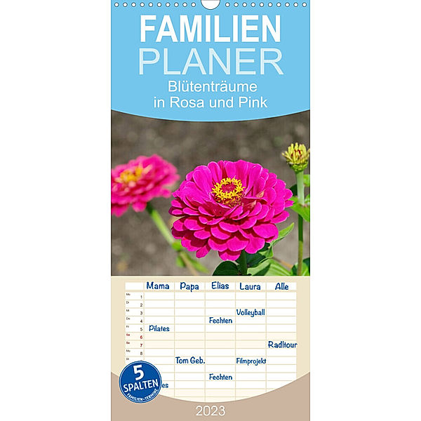 Familienplaner Blütenträume in Rosa und Pink (Wandkalender 2023 , 21 cm x 45 cm, hoch), LianeM