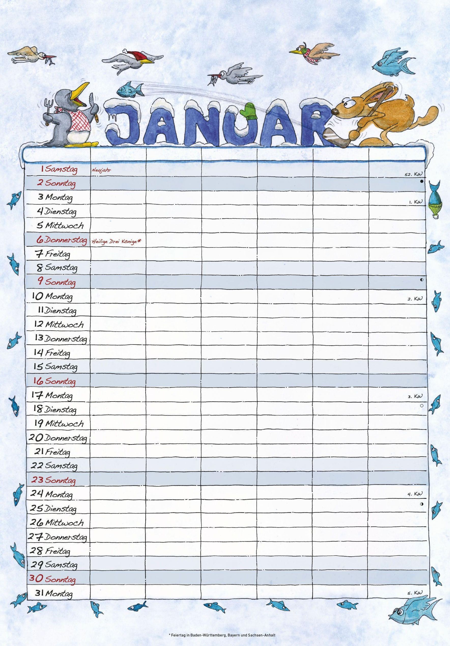 Familienplaner Cartoon 2022 - Bildkalender 23,7x34 cm - 6 Spalten - Kalender  mit Platz für Notizen - mit vielen Zusatzin - Kalender bestellen