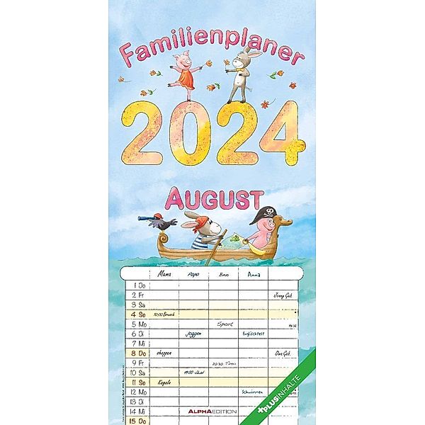 Familienplaner Cartoon 2024 - Familien-Timer 22x45 cm - mit Ferienterminen - 5 Spalten - Wand-Planer - mit vielen Zusatzinformationen - Alpha Edition